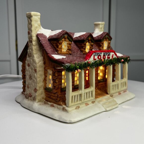 Guest House Lodge Christmas Valley Porcelain Lighted Holiday Village Decoration - Picture 3 of 12
